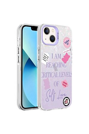 Apple iPhone 13 Uyumlu Kılıf Mermer Desenli Marbello Kapak Mor