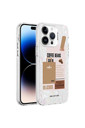 Apple iPhone 14 Pro Max Uyumlu Kılıf Mermer Desenli Marbello Kapak Kahverengi