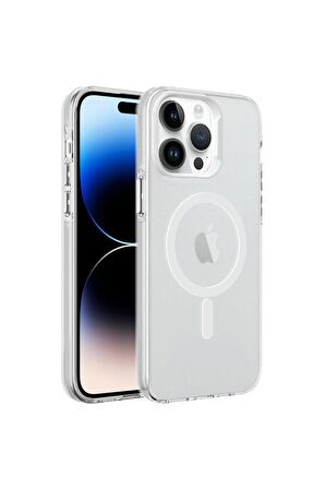 Apple iPhone 14 Pro Max Uyumlu Kılıf Magsafe Şarj Özellikli Buzlu Transparan C-Pro Sert Kapak Renksiz