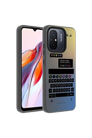 Xiaomi Redmi 12C Uyumlu Kılıf Desenli Dragon Sert Kapak Klavye