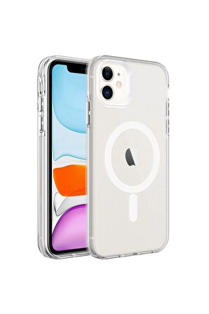 Apple iPhone 12 Uyumlu Kılıf Magsafe Şarj Özellikli Buzlu Transparan C-Pro Sert Kapak Renksiz