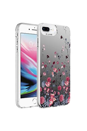 Apple iPhone 7 Plus Uyumlu Kılıf Desenli Silver Sert Kapak Çiçek