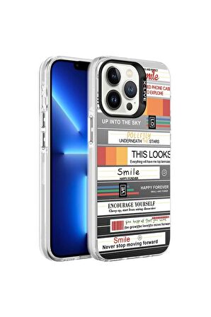 Apple iPhone 13 Pro Max Uyumlu Kılıf Desenli Silver Sert Kapak Mottolar