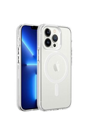 Apple iPhone 13 Pro Uyumlu Kılıf Magsafe Şarj Özellikli Buzlu Transparan C-Pro Sert Kapak Renksiz