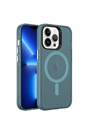 Apple iPhone 13 Pro Uyumlu Kılıf Magsafe Şarj Özellikli Buzlu Transparan C-Pro Sert Kapak Yeşil