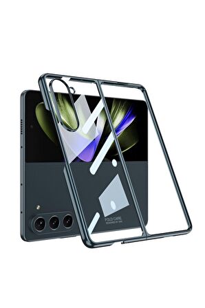 Samsung Galaxy Z Fold 5 Uyumlu Kılıf Full Camlı Kıpta Kapak Gümüş Yeşili