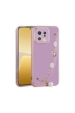 Xiaomi Mi 13 Uyumlu Kılıf El Tutamaçlı Kamera Korumalı Taka Silikon Kapak Mor
