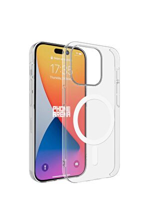 Apple iPhone 15 Pro Uyumlu Kılıf Magsafe Şarj Özellikli Şeffaf Tek Kamera Çerçeveli Porto Kapak