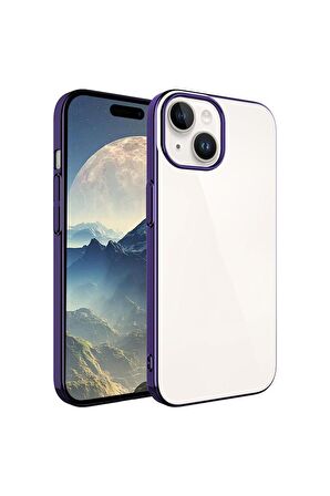 Apple iPhone 15 Uyumlu Kılıf Sert PC Renkli Çerçeveli Riksos Kapak Derin Mor