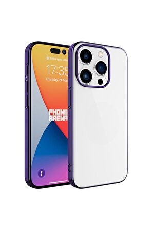 Apple iPhone 15 Pro Uyumlu Kılıf Sert PC Renkli Çerçeveli Riksos Kapak Derin Mor
