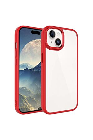 Apple iPhone 15 Plus Uyumlu Kılıf Krom Kapak Kırmızı