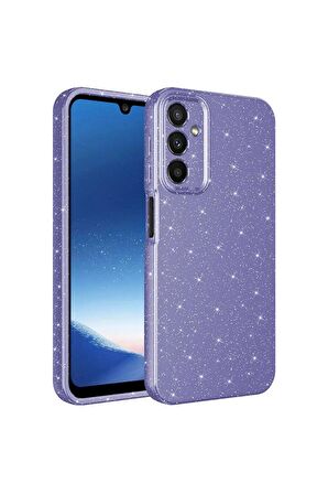 Samsung Galaxy A24 Uyumlu Kılıf Kamera Korumalı Simli Lüks Koton Kapak Mor
