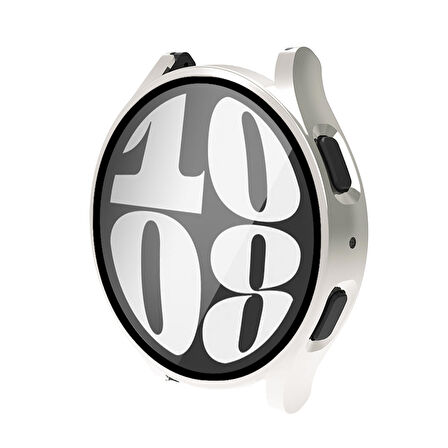Samsung Galaxy Watch 6 40 Mm Uyumlu Silikon Sert Pc Kasa Ve Tpu Ekran Koruyucu 360 Koruma Gard 14 Starlight