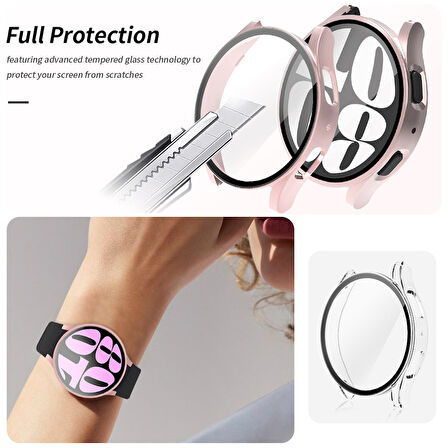 Samsung Galaxy Watch 6 40 Mm Uyumlu Silikon Sert Pc Kasa Ve Tpu Ekran Koruyucu 360 Koruma Gard 14 Starlight