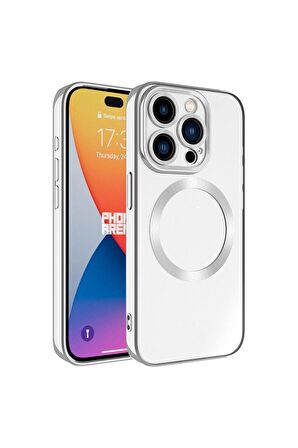 Apple iPhone 15 Pro Max Uyumlu Kılıf Magsafe Wireless Şarj Özellikli Setro Silikon Gümüş