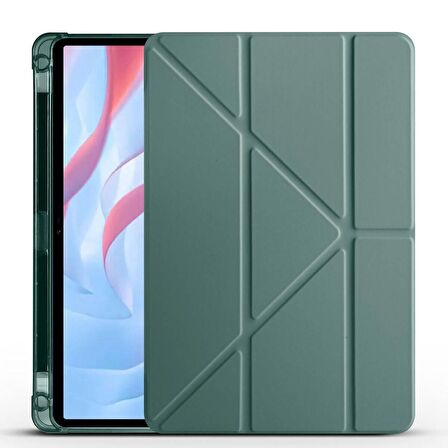Huawei Honor X8 Pro 11.5' Uyumlu Tablet Kılıfı Tri Folding Kalem Bölmeli Kılıf Koyu Yeşil