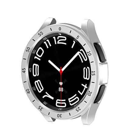 Samsung Galaxy Watch 6 Classic 47 Mm Uyumlu Sert PC Kasa ve Ekran Koruyucu Sport Watch Gard 29 Beyaz