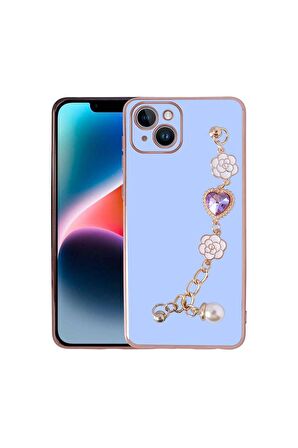 Apple iPhone 15 Uyumlu Kılıf El Tutamaçlı Kamera Korumalı Taka Silikon Kapak Mor