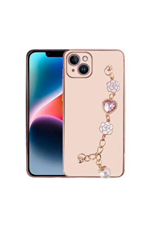 Apple iPhone 15 Uyumlu Kılıf El Tutamaçlı Kamera Korumalı Taka Silikon Kapak Pembe