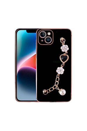 Apple iPhone 15 Uyumlu Kılıf El Tutamaçlı Kamera Korumalı Taka Silikon Kapak Siyah