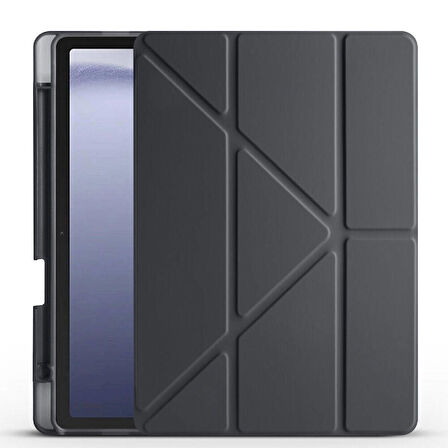 Samsung Galaxy Tab A9 Uyumlu Tablet Kılıfı Tri Folding Kalem Bölmeli Standlı Kılıf Siyah