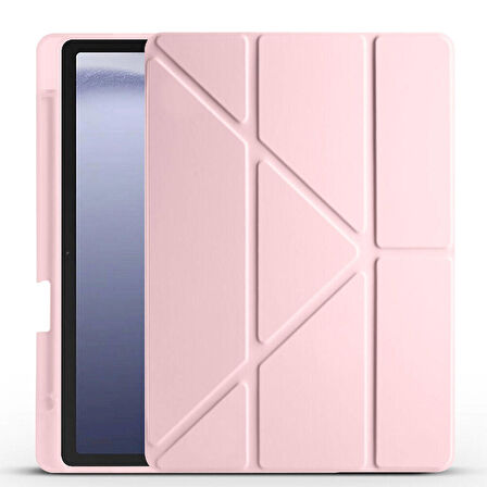 Samsung Galaxy Tab A9 Plus Uyumlu Tablet Kılıfı Tri Folding Kalem Bölmeli Kılıf Rose Gold