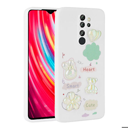 Xiaomi Redmi Note 8 Pro Uyumlu Kılıf Kabartma Figürlü Parlak Toys Silikon Kapak Beyaz