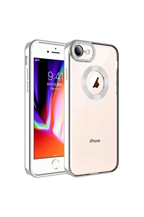 Apple iPhone SE 2022 Uyumlu Kılıf Kamera Korumalı Logo Gösteren Omega Kapak Gümüş