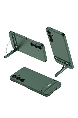 Samsung Galaxy S24 Uyumlu Kılıf Kamera Korumalı Dikey Standlı Ays Kapak Koyu Yeşil