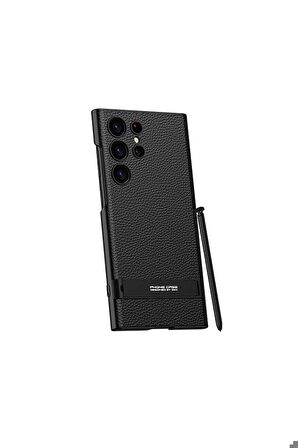 Samsung Galaxy S24 Ultra Uyumlu Kılıf Kamera Korumalı Leather Dikey Standlı Ays Kapak