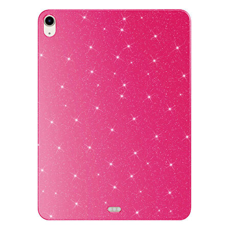 Apple iPad Air 10.9 2022 (5.Nesil) Uyumlu Tablet Kılıfı Koton Case Simli Kapak Pembe Koyu