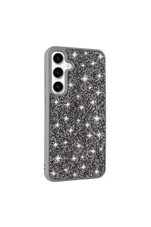 Samsung Galaxy S24 Plus Uyumlu Kılıf Parlak Taşlı Tasarım Pırlanta Kapak Gri