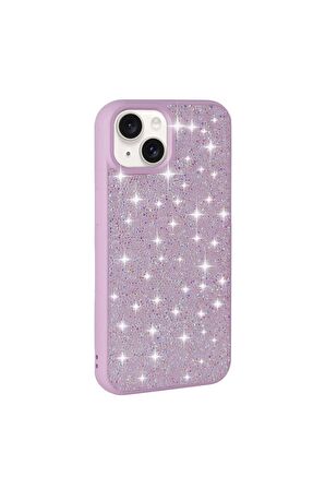 Apple iPhone 15 Uyumlu Kılıf Parlak Taşlı Tasarım Pırlanta Kapak Lila
