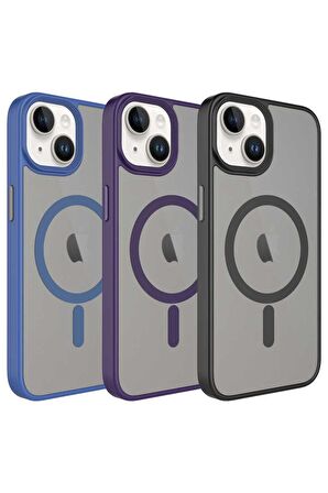 Apple iPhone 13 Uyumlu Kılıf Mat Arka Yüzey Wireless Şarj Özellikli Flet Magsafe Kapak Pembe