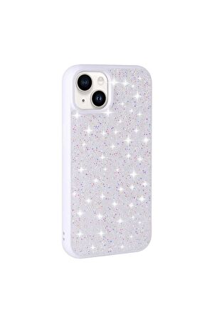 Apple iPhone 13 Uyumlu Kılıf Parlak Taşlı Tasarım Pırlanta Kapak Beyaz