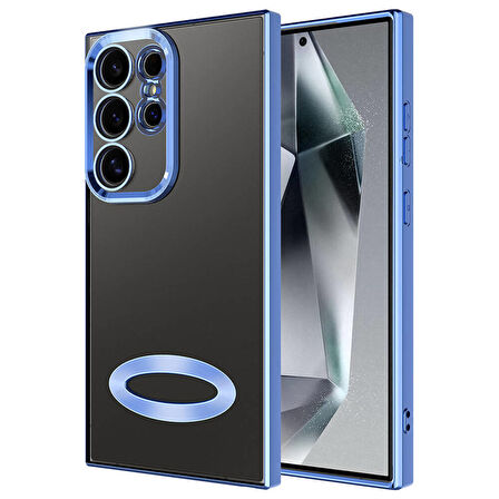 Samsung Galaxy S24 Ultra Uyumlu Kılıf Kamera Korumalı Logo Gösteren Omega Kapak Sierra Mavi