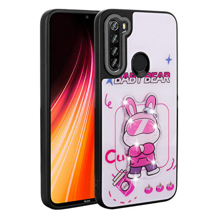 Xiaomi Redmi Note 8 Uyumlu Kılıf Parlayan Kabartmalı İkonik Figürlü Amas Silikon Kapak Beyaz