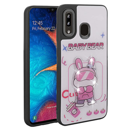 Samsung Galaxy A20 Uyumlu Kılıf Parlayan Kabartmalı İkonik Figürlü Amas Silikon Kapak Beyaz
