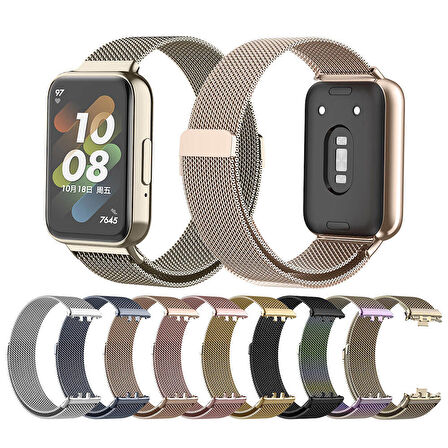Megafox Teknoloji Samsung Galaxy Watch Fit 3 Uyumlu Kordon Hasır Metal Örgü İşlemeli Mıknatıslı Kayış Starlight
