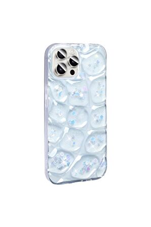 Apple iPhone 14 Pro Max Uyumlu Kılıf Simli 3D Desenli Hacar Kapak Beyaz