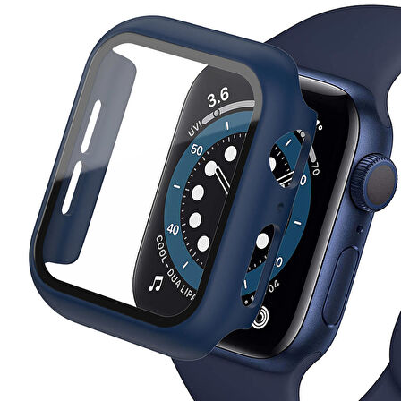Apple Watch 38 Mm Uyumlu Kasa Ve Ekran Koruyucu Sert Silikon Renkli 360 Sert Pc Klasik Gard 01 Lacivert