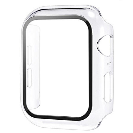 Apple Watch 40 Mm Uyumlu Kasa Ve Ekran Koruyucu Sert Silikon Renkli 360 Sert Pc Klasik Gard 01 Şeffaf