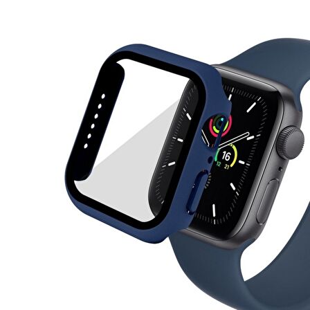 Apple Watch 40 Mm Uyumlu Kasa Ve Ekran Koruyucu Sert Silikon Renkli 360 Sert Pc Klasik Gard 01 Lacivert