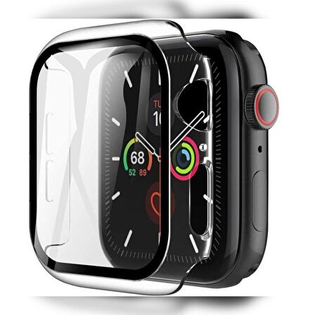 Apple Watch 45 Mm Uyumlu Kasa Ve Ekran Koruyucu Sert Silikon Renkli 360 Sert Pc Klasik Gard 01 Şeffaf
