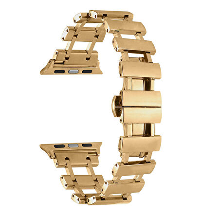 Apple Watch 3/4/5/6/7/8/9 Se Ultra 42-44-45-49 Mm Uyumlu Kordon Metal Paslanmaz Parçalı Kayış KRD-96 Gold