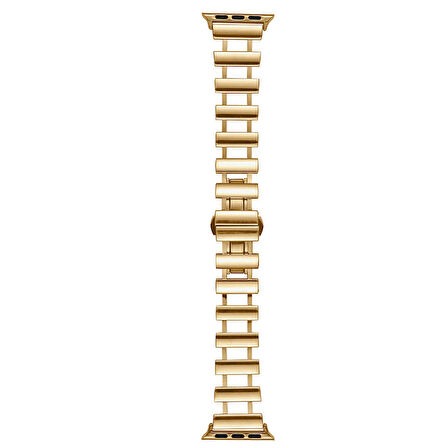 Apple Watch 3/4/5/6/7/8/9 Se Ultra 42-44-45-49 Mm Uyumlu Kordon Metal Paslanmaz Parçalı Kayış KRD-96 Gold