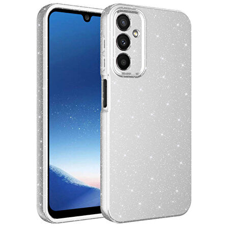 Samsung Galaxy A24 Uyumlu Kılıf Kamera Korumalı Simli Lüks Koton Kapak Gümüş