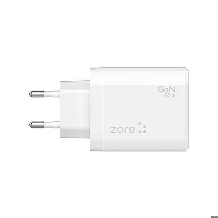 Zore Always-01 GaN Tech Type-C PD4.0 USB-A QC3.0 Hızlı Şarj Özellikli Seyahat Şarj Başlığı 65W