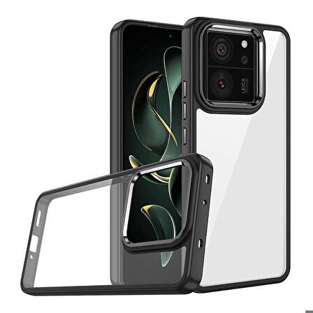 Xiaomi Mi 13T Uyumlu Kılıf Sert Silikon Renkli Şerit Tasarımlı Parlak Flora Kapak Siyah