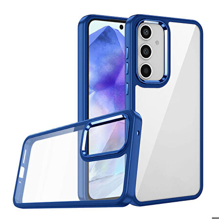Samsung Galaxy A35 Uyumlu Kılıf Sert Silikon Renkli Şerit Tasarımlı Parlak Flora Kapak
 Mavi